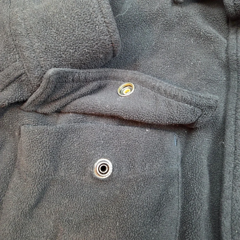 Chaps‎ Fleece Shirt Jacket Mens Medium Black Snap Button Workwear Shacket Solid